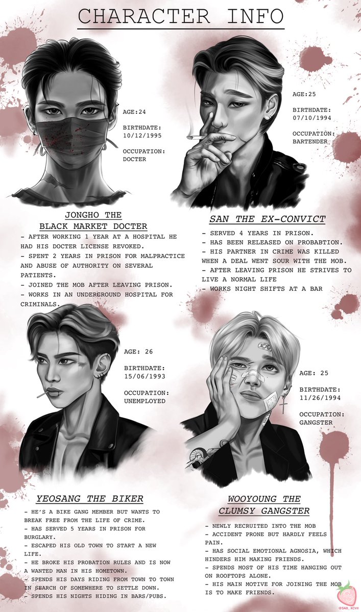 𝘜𝘗𝘊𝘖𝘔𝘐𝘕𝘎 𝘈𝘛𝘌𝘌𝘡 𝘊𝘖𝘔𝘐𝘊 𝘐’𝘔 𝘞𝘖𝘙𝘒𝘐𝘕𝘎 𝘖𝘕.. ☠️☠️

[ Wanted to give you guys more insight into each character, who’s your favourite atm? ]
#ATEEZFANART #에이티즈 #ATEEZ #HONGJOONG #SEONGHWA #YUNHO #YEOSANG #SAN #MINGI #WOOYOUNG #JONGHO
