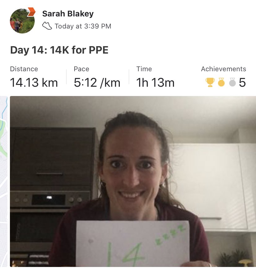 another1kforppe's tweet photo. Day 14: 14K for PPE. Running total: 105K.
Blisters β
Calf pain β
Hamstring pain β
Running out of routes to run β
Running out of @PeterCrouchPod episodes β
https://t.co/vua4kJdAZq
#another1k #ppeshortage #newlegsplease #sendhelp https://t.co/SRSdOaGPxy