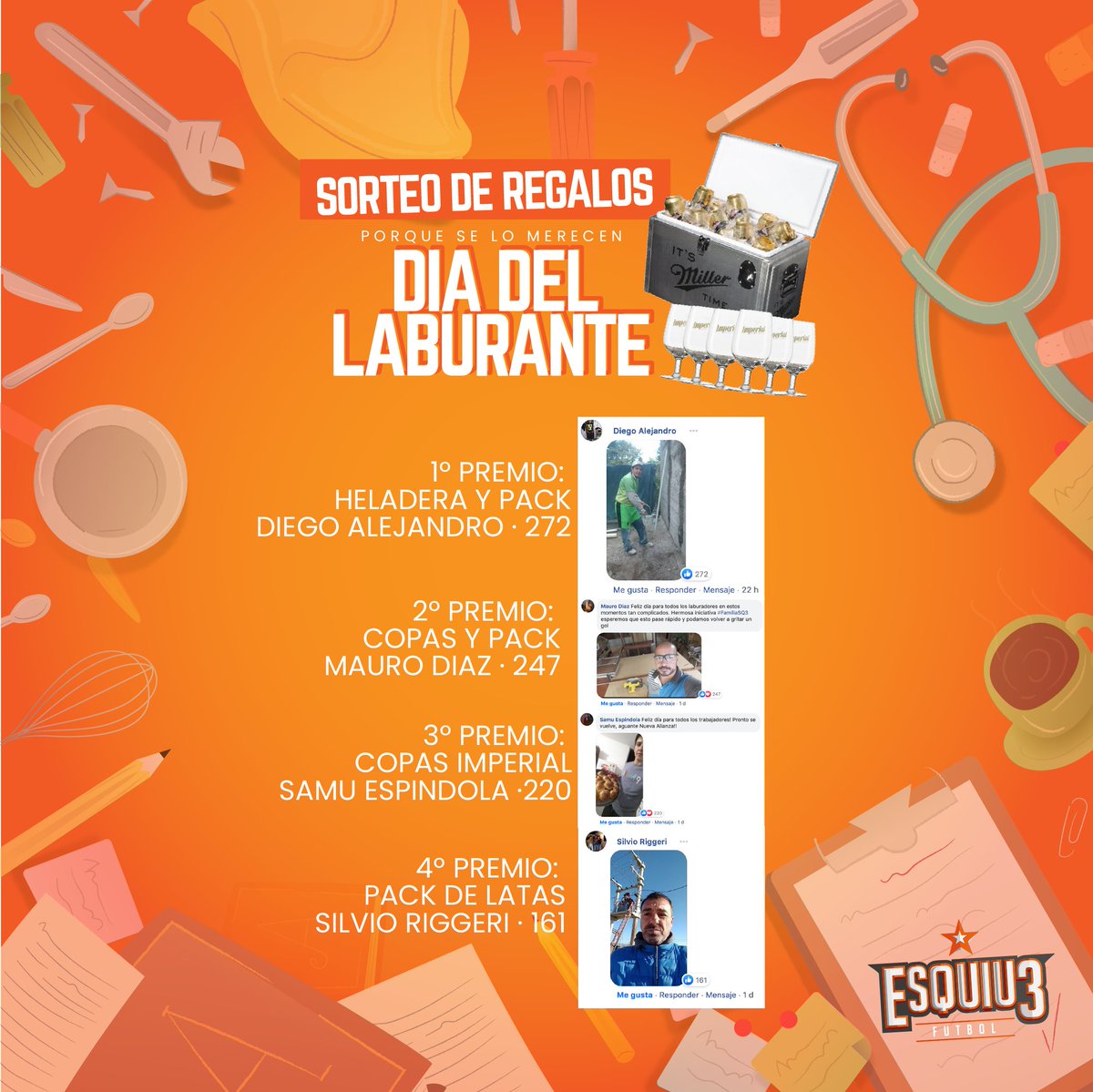 Esquiu3's tweet photo. Felicitaciones muchachos, felicitaciones a todos los que participaron, felicitaciones a todos los laburantes en su día. Este fue un mimo de corazón para ustedes, no queríamos dejar pasar esta fiesta para todos. Abrazo de gol de cuando volvamos a todos, querida #FamiliaSQ3 https://t.co/OZrc8Xr1fF