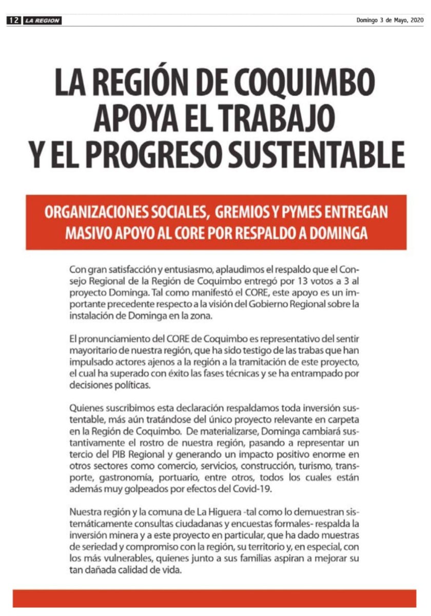 domingaahora's tweet photo. Somos muchísimos los que aportamos a Dominga ..vean la publicación en el diario https://t.co/nOTHir9ZIJ