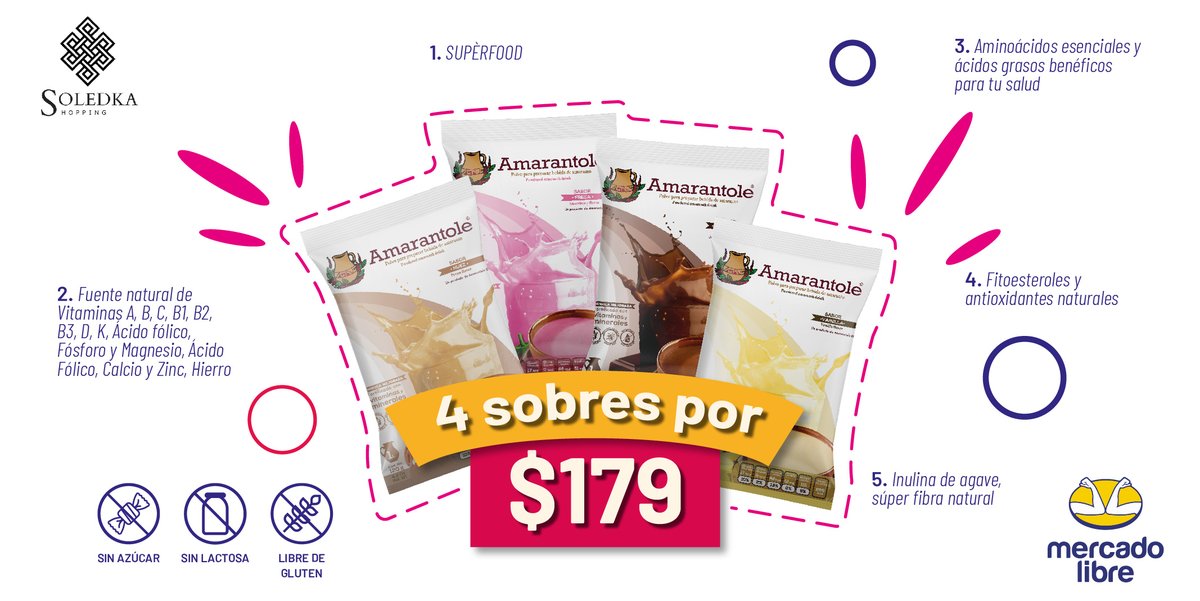 SoledkaS's tweet photo. Cuidas tu alimentación, pero te gusta comer delicioso?
Disfruta todos los beneficios del amaranto en sus 4 deliciosos sabores: Chocolate, Fresa, Vainilla y Nuez

Pedidos:
☎️ (55) 1209 1260
📱WhatsApp --> https://t.co/A2cUcjsdtA

#SoledkaShopping #SoledkaSuperFood #iLoveSoledka https://t.co/R64syRAxci
