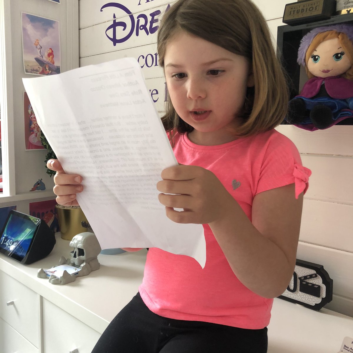 TheaAchillea's tweet photo. Had fun today learning lines for a new #monologue in mummy’s #studio. I make it fun by turning it into a song and singing them, it sinks in faster that way I find. What tricks have you used to learn lines? @SallyKingAgency #SallyKing #ImOnlyFive #QuarantineLife #LOCKDOWN2020 🤩 https://t.co/bNvrgKCHT5