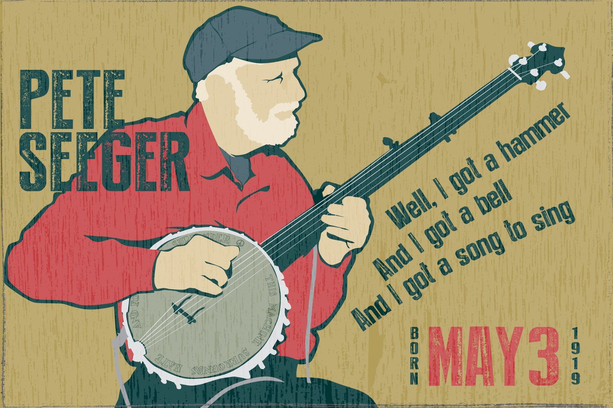 ReiffDesign's tweet photo. Pete Seeger and his banjo: "This machine surrounds hate and forces it to surrender" Born 101 years ago today. (Died 1/27/94 at the age of 94) #PeteSeeger https://t.co/MQ17PWVpVF
