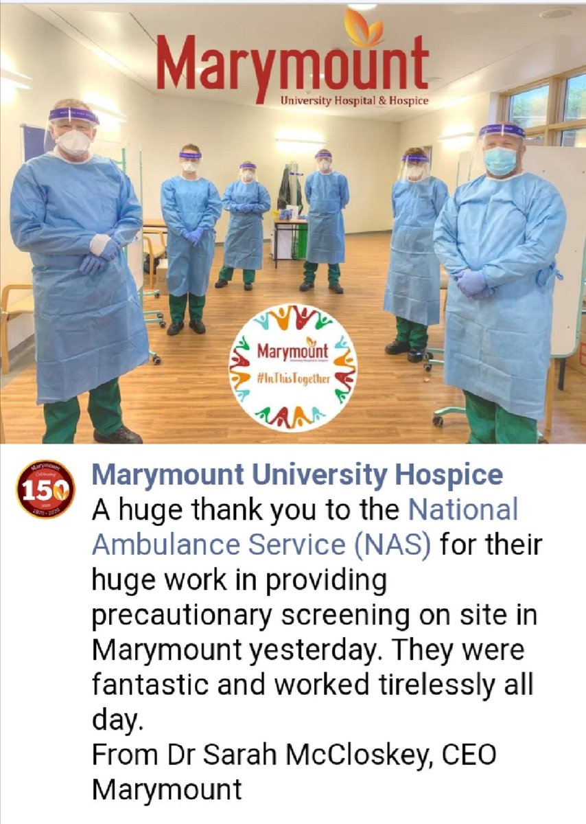 Thank you Marymount and all the other hospitals, nursing homes & residential settings that welcomed our staff to carry out this important work; this is a difficult time for residents & staff and @NASCork carried out their role in a professional empathetic manner #FantasticTeam