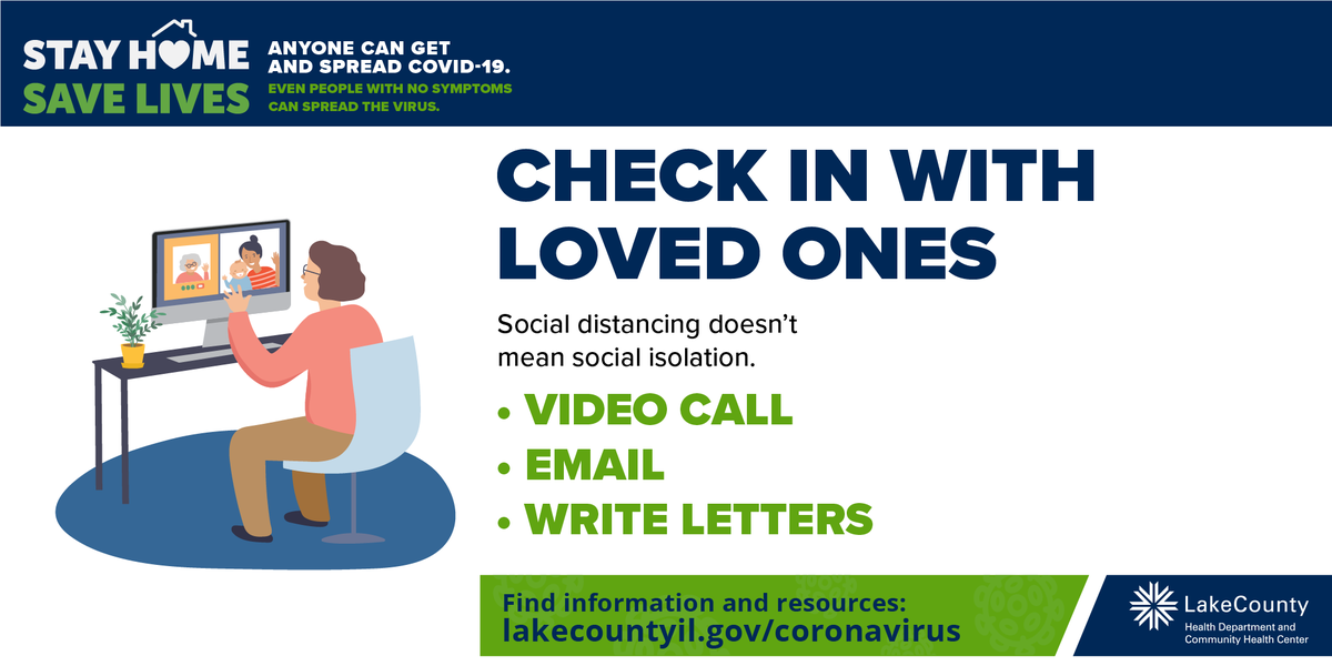 LakeCoHealth's tweet photo. Even though you can't see them in person, you can still check in with loved ones, friends, and neighbors. 

#StayHomeSaveLives https://t.co/QxxbfVd3xk