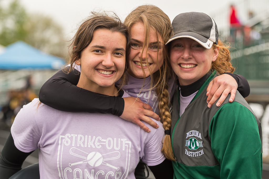 Looking through pics for something and came across this shot. Anyone miss Softball? From Medina's "Strike Out Cancer" event in 2019. <a href="/_annaaquino_/">Anna Aquino</a> <a href="/alexa_nau/">Alexa Nau</a> <a href="/Abby_yates20/">Abby Yates</a> <a href="/medinafastpitch/">Medina Fastpitch</a>