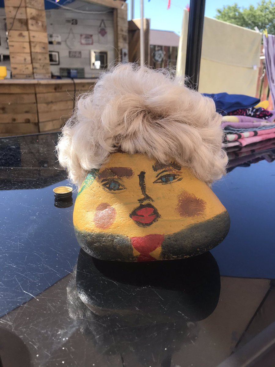 sheather666's tweet photo. When your 13 year old daughter finds a wig and a large rock @realDonaldTrump https://t.co/OBzdePYYAJ