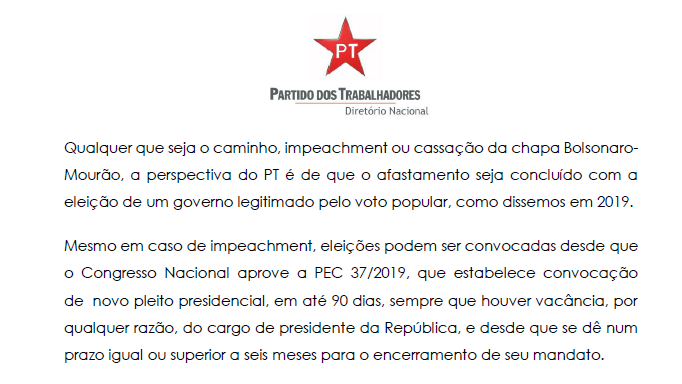 ZambelliCarla_'s tweet photo. Em resolução aprovada ontem, o PT prega abertamente não apenas derrubar o Presidente @JairBolsonaro, mas também RASGAR A CF e IMPEDIR seu vice de assumir.

Quem acredita que os inimigos do Presidente Bolsonaro aceitariam o Vice-Presidente @GeneralMourao está MORTALMENTE enganado. https://t.co/7WzK9m01fM