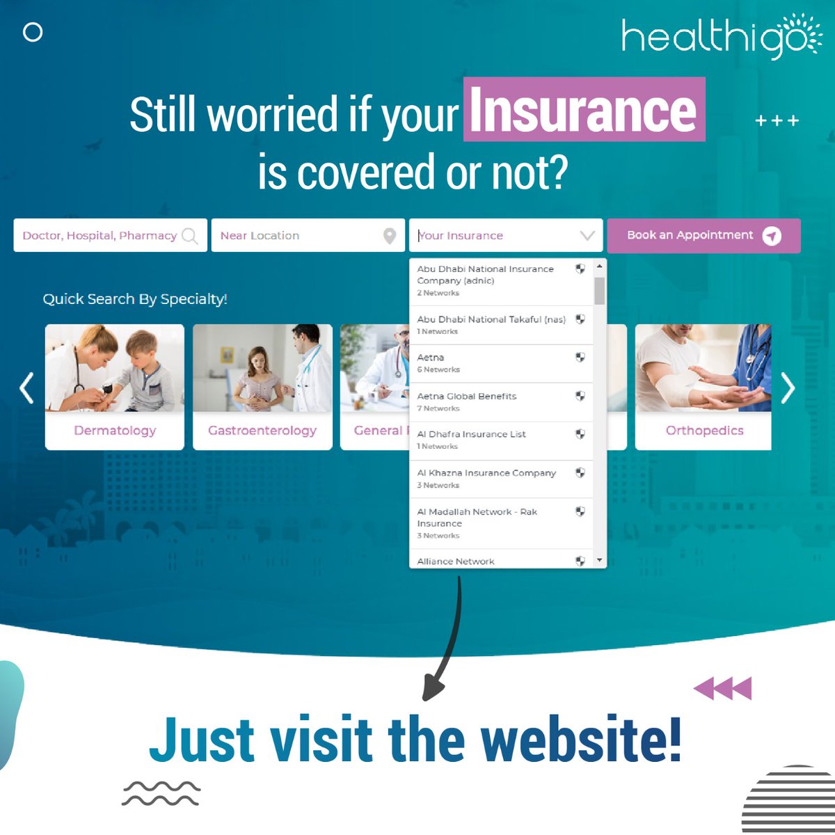 healthigo's tweet image. Are you still worried if your Insurance is covered? We’ll help you find that.  
Get a quick search by your Insurance details and find the best Healthcare Providers that accept your insurance plan. 
Visit healthigo.com or write to us at marhaba@healthigo.me

#Healthigo