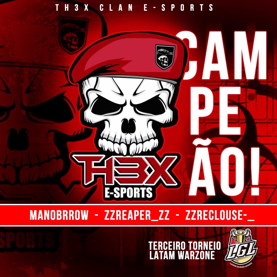 saímos Campeões do 3º campeonato de trios das <a href="/LGL_Oficial/">LATAM Gaming League | LGL</a>! Parabéns aos meninos pelo excelente resultado!! 

Id:zZReaper_Zz
Tt:<a href="/zZReaperZz_/">Reaper</a>

Id:zZRecLouse-_
Tt:<a href="/Lucaas62129861/">Lucas</a>

Id:ManoBrrow
Tt:@Matheusvirgulin 

#Goth3x #GoBoinas