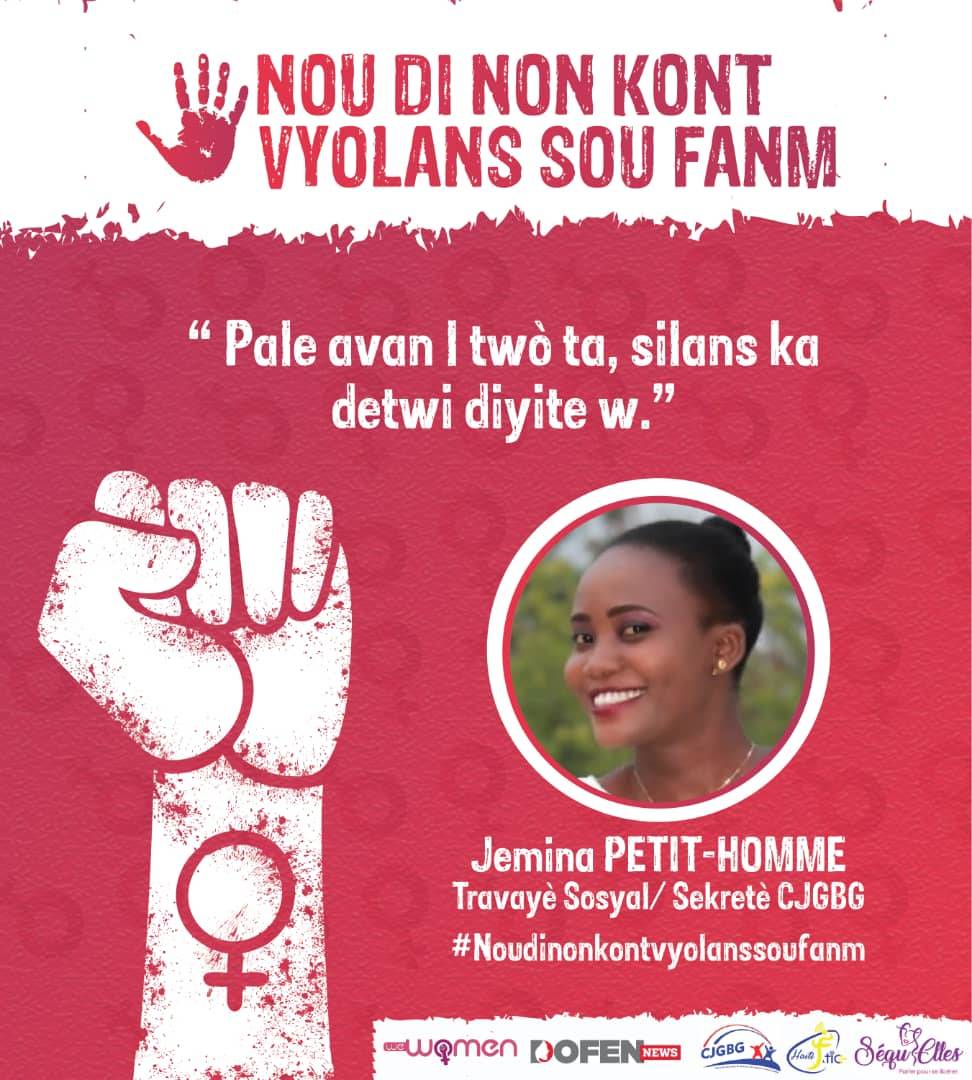 wwomenorg's tweet photo. "Pale avan l twò to, silans ka detwi diyite w"
.
.
.
#noudinonkontvyolanssoufanm
#wewomenorg #sequElles #Dofen #HFTIC #CJGBG #nonalaviolence #femmesdecourage #luttonscontrelaviolence #protection #protegeonslesfemmes https://t.co/0p2heHg4rv