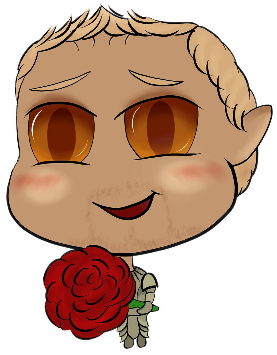 I love these because I sent Ko-Fis to  @Quinny_Imp and she DMed me "I know exactly want you need" and sent me this adorable chibi Alistair with a rose I'm- and I commissioned her my Cousland and Alistair, I really love this one, the colors 
