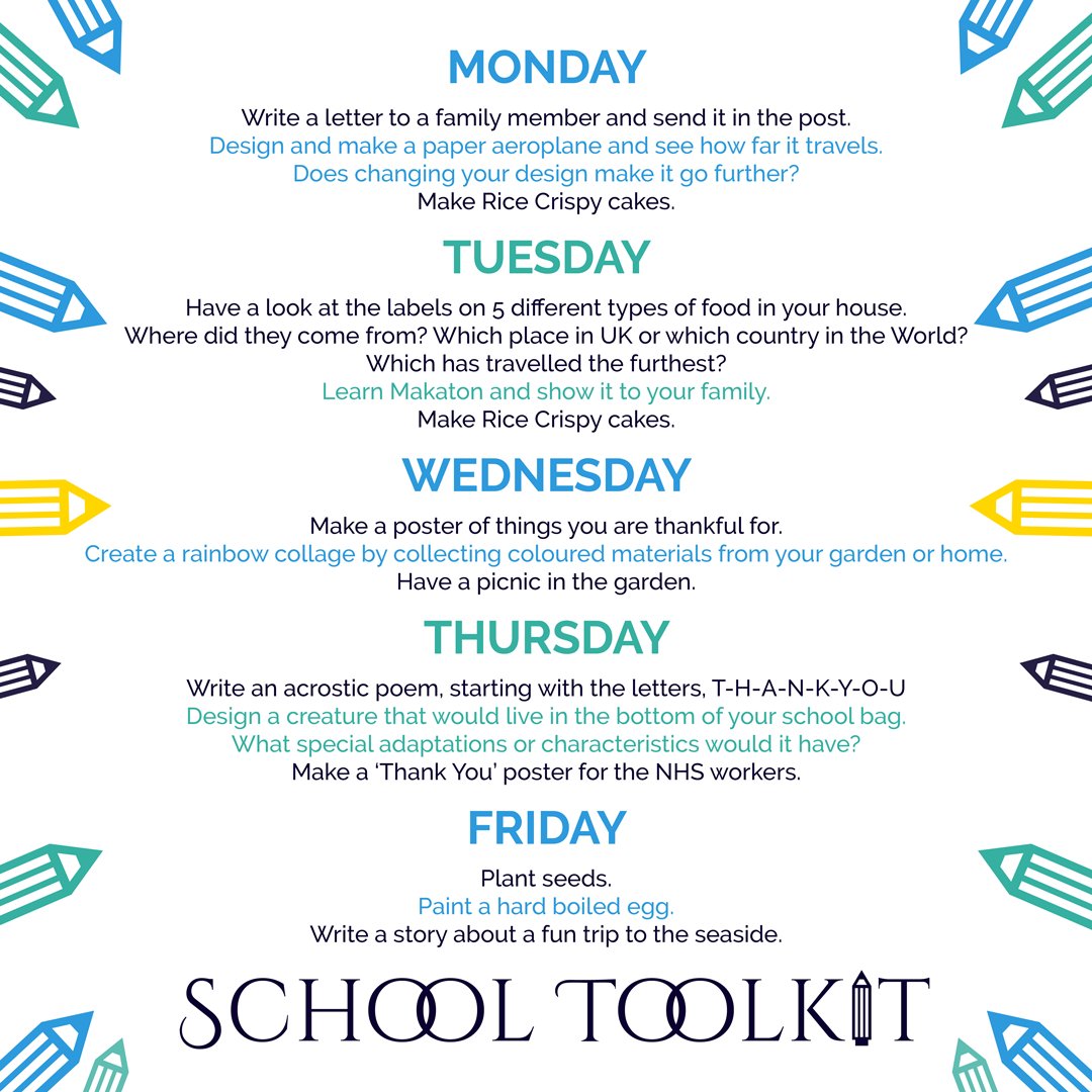 schooltoolkit's tweet image. Happy Monday! We hope you’ve had a lovely weekend 😊 Here’s a handy list to help with some activity suggestions this week.
#schooltoolkit #weeklytasks #parentalengagement #parentpower #derby