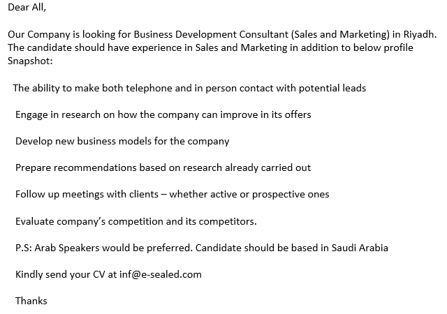 e_Sealed_EST's tweet photo. Opening in our Company
#job #JobSeekersSA #sales #marketing #riyadh #ksa #businessdevelopment #Jobs #esealed #ArabSpeaker https://t.co/3jo5PaFU9n