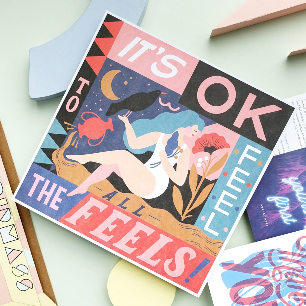 Carmi Grau beautifully illustrated a message we all need to hear with her print "It's OK to Feel All the Feels". Check out the full edition here. papirmass.com/carmi-grau-art…