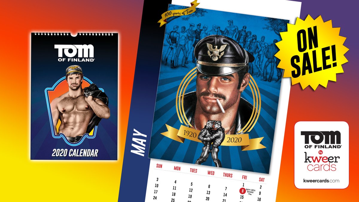 KweerCards's tweet photo. It's MAY!! And this month is #tomofFinland's 100th birthday.  So raise a glass, bake a cake and help us celebrate one of the most iconic and talented #Queerartists of all time!  (p.s.  we still have some of these calendars left too!) https://t.co/K72mfeSIPT https://t.co/NsfYr4EOxg