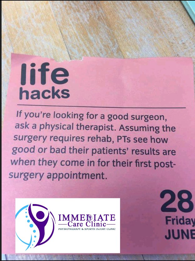 *If you're looking for a good surgeon , ask a physical therapist . Assuming the surgery requires rehab , PTs see how good or bad their patients' results are when they come in for their first Post- Surgery _appointment_* @mayoclinicsport <a href="/MoveSportClinic/">MovementSportsClinic</a> <a href="/physiospot/">Physiospot</a> <a href="/OfficialGMFC/">GOR MAHIA FC</a>