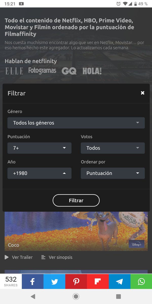 SMNico's tweet photo. @SoyUnaGafapasta Quizás esto te pueda resultar interesante... @netflinity En esa página puedes buscar por plataforma, años, puntuación Film Affinity. Esta fenomenal!!! https://t.co/wZORnxEure