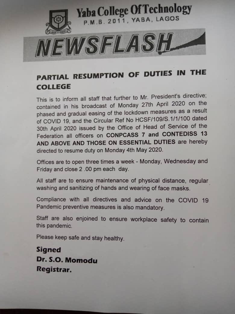 yctfinest's tweet photo. Management orders PARTIAL RESUMPTION OF DUTIES IN THE COLLEGE 

all details in photo 📌 https://t.co/IQ27MPVNaK