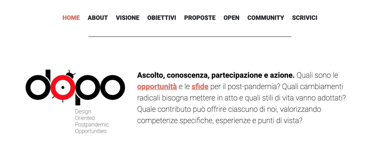 dopocommunity's tweet photo. A poche ore dalla prima riapertura del Paese #fase2, la piattaforma multidisciplinare #DOPO (Design Oriented Postpandemic Opportunites) si popola di una serie di #contenuti frutto di settimane di #brainstorming e di contributi esterni #open https://t.co/eVdCEjgBUz https://t.co/E22UOaF4RP