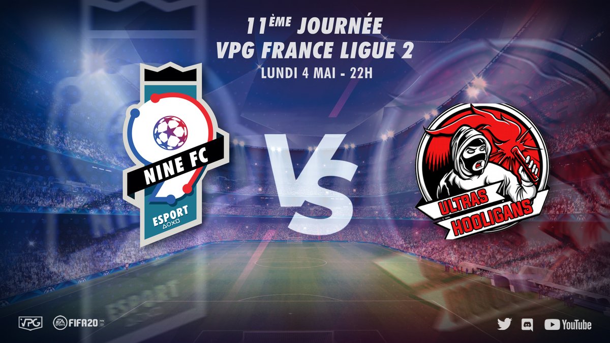 📝Programme : 11ème journée de Championnat en <a href="/VPGFrance/">VPG France</a> L2 :

📅Lundi 4 mai - 22h 
9INE FC 🆚 Ultras Hooligans

#VPGFrance #VPG #gaming #eSports #clubpro #FIFA2020 #PS4