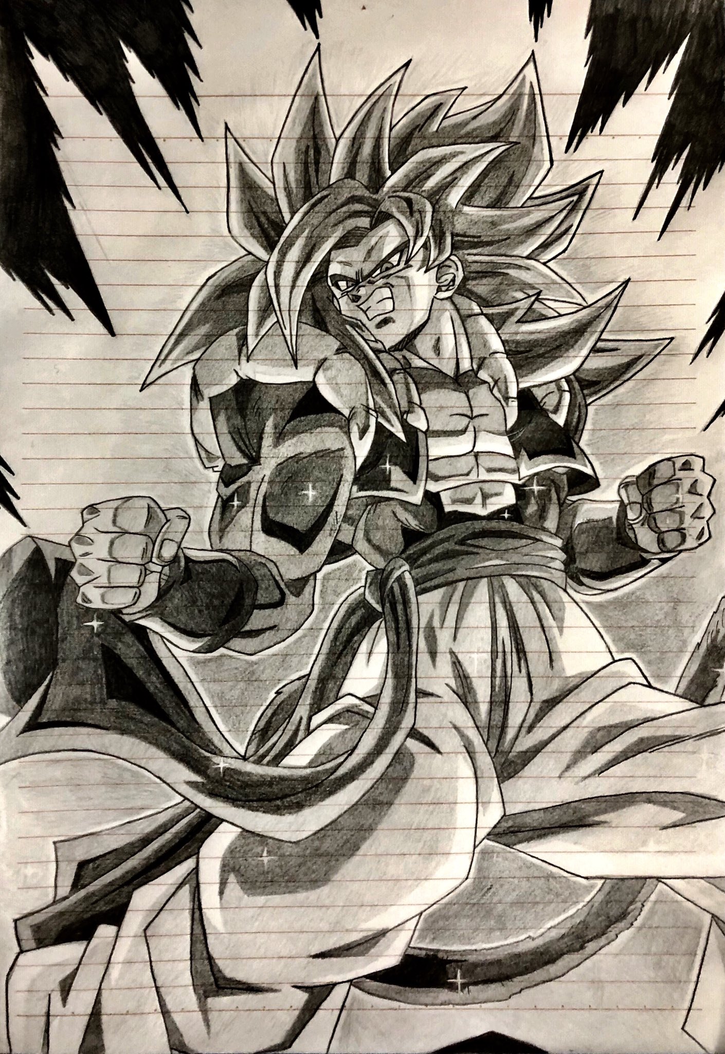 スミネコ 今回はsenさん Sen 5296 のゴジータ4を模写させていただきました ドッカンバトル風のかっこいいイラストでとても楽しく描けました 背景は技術不足で無理でした ʖ ありがとうございました ドラゴンボール 模写 ゴジータ4