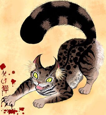 -often confused with the nekomata, another cat-like yōkai. The distinction between them is often ambiguous, but the largest difference is that the Nekomata has two tails, while the Bakeneko has only one.Left is Bakeneko and right is Nekomata) +