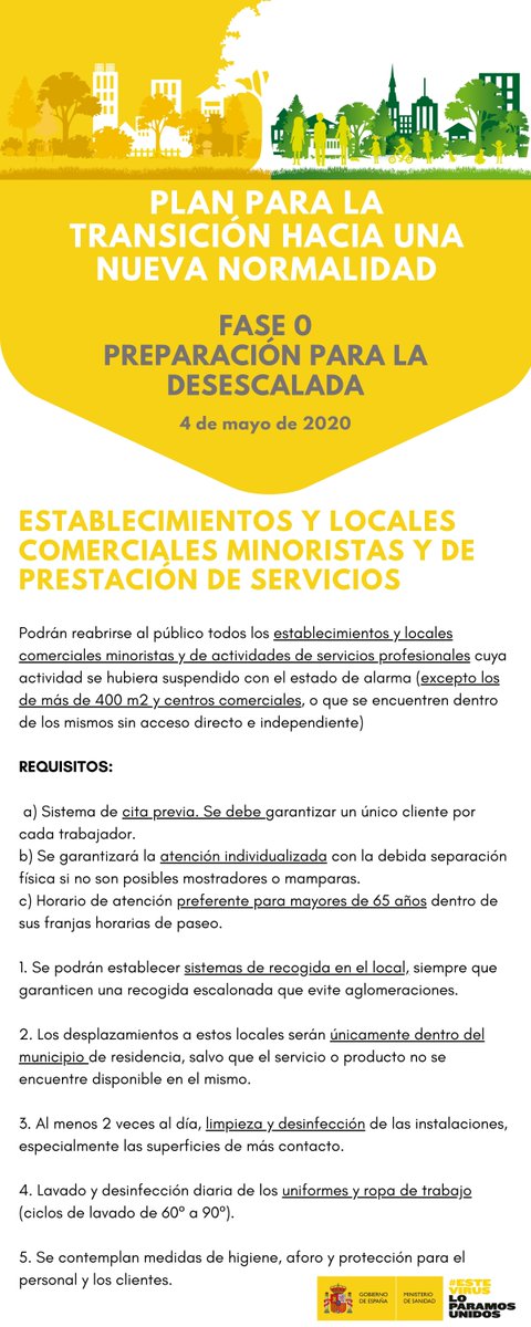 desdelamoncloa's tweet photo. Desde hoy estamos en Fase 0. Se reactiva la actividad comercial y de determinados servicios profesionales, siempre cumpliendo unos requisitos de aforo, distanciamiento físico, medidas de higiene y aforo.

Más info en @boegob 👇
https://t.co/SmJPldYChJ
#EsteVirusLoParamosUnidos https://t.co/lgB0xb5RCm