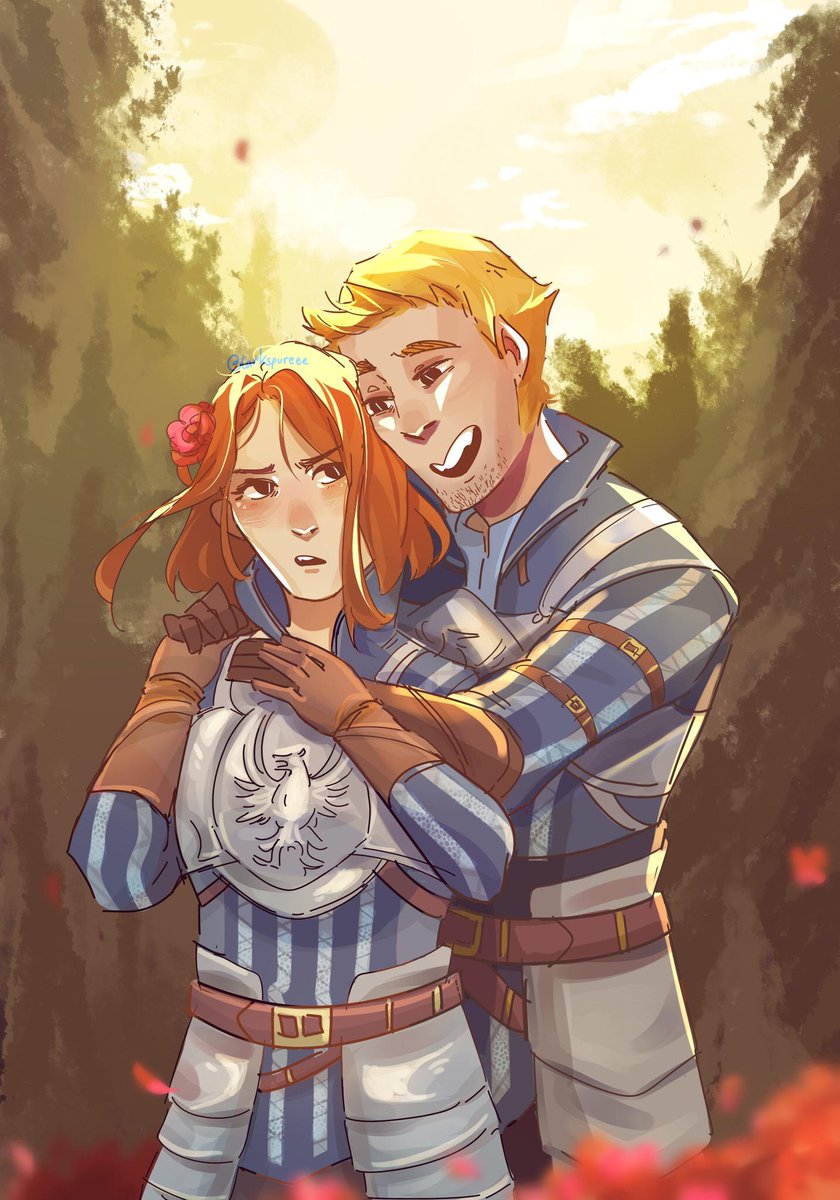 My Warden was grumpy because of some Alistair's joke (as usual), but he's not scared just because she killed an archdemon, I really love how  @larkspureee captured that, thank you so much! 