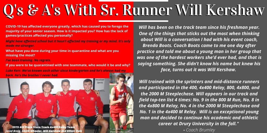 🎽💨 Today's senior spotlight is <a href="/NixaXC_TF/">Lance Brumley</a>'s runner, who was a also member of last year's 2019 Class 4 State 4x400 Relay Team that placed 4th &amp; set the school record, Will Kershaw! 

Will is running Drury at in the fall.

#NixaStrong #Classof2020 #OzoneSenior