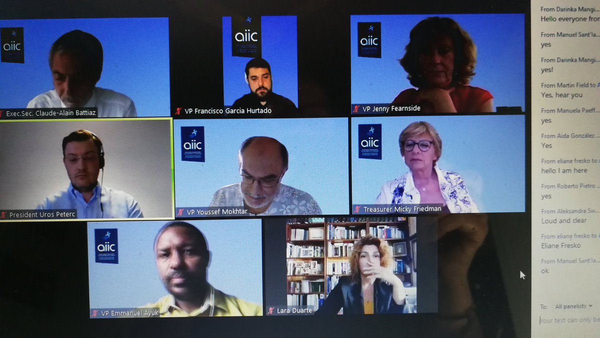 AMalbos's tweet photo. #interpretiaiic #aiic Voilà pour la première fois les membres AIIC réunis virtuellement sous la présidence de Uros Peterc! https://t.co/qj0LBGGfjO