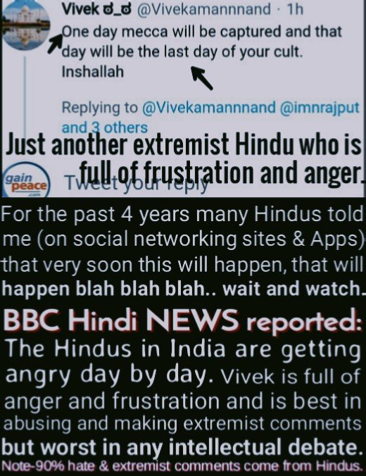 BeDebate's tweet photo. From Google + to YouTube comment section.. Mewe and now on twitter..i witnessed that the Hindus are the most intolerant peoples on the face of earth ..and they make maximum hate comments. 
@Vivekamannnand 👇 https://t.co/EaEmBAY2s8