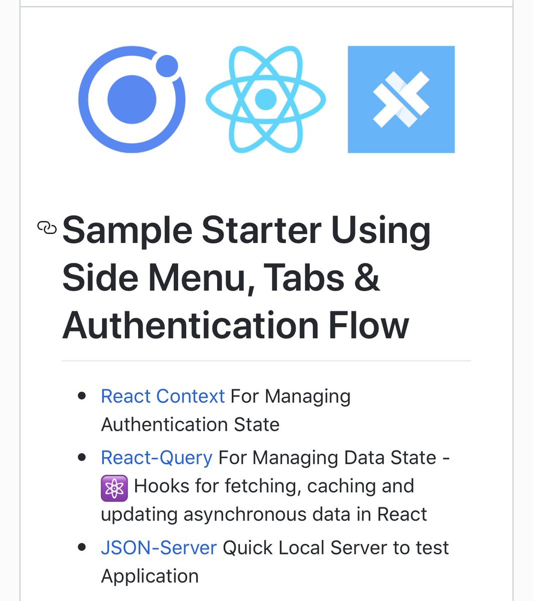 aaronksaunders's tweet image. 👉🏾 @Ionicframework Side Menu, Tabs, Detail Page, Toast, Modal passing data & Auth Flow
1️⃣ The code done...
2️⃣ video project overview & blog post,
3️⃣ video - react context use
4️⃣ video - react query use
#reactjs #reactquery #reactcontext #javascript
github.com/aaronksaunders…