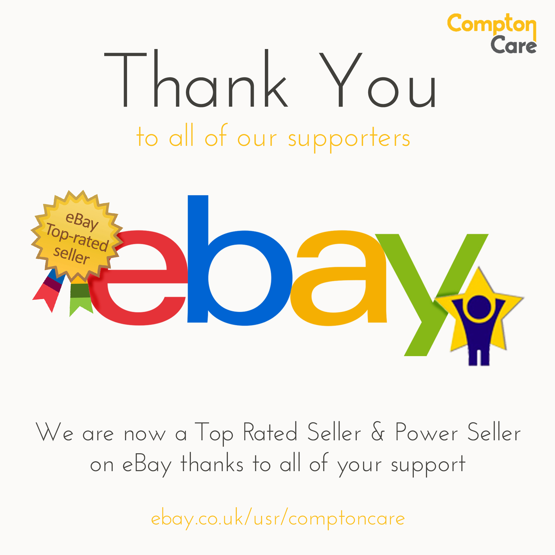 Compton Care on X: Our  store has reached Top Rated Seller and Power  Seller Status! What an achievement! We would like to take this opportunity  to thank all of our supporters