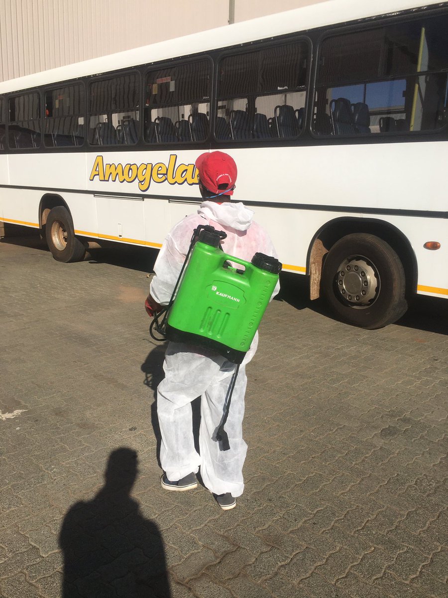 PestKemisetso's tweet photo. Today we got an opportunity to disinfect Amogelang busses . https://t.co/qHbUB63UKW