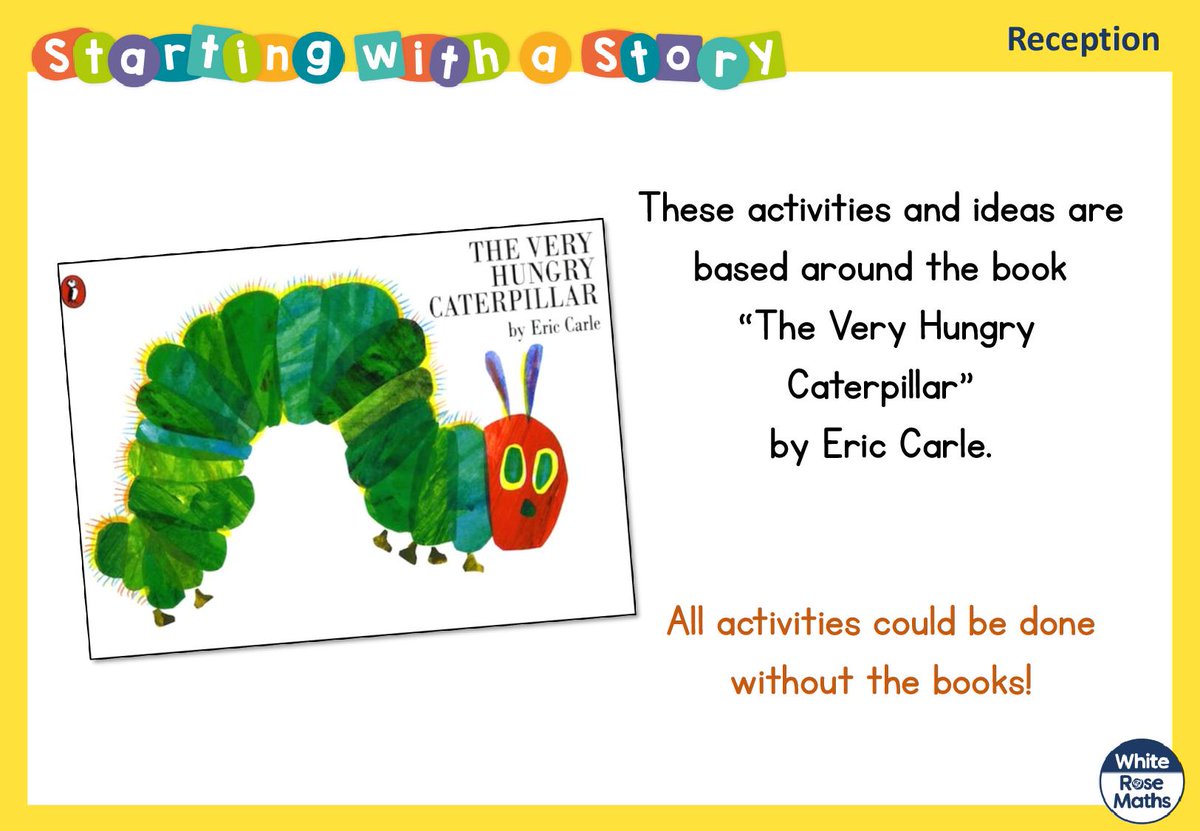 WhiteRoseEd's tweet photo. 🦋 Next week Early Years will be completing activities based around The Very Hungry Caterpillar by @ericcarle!
https://t.co/WWmD2Jnf9H
#HomeLearning
#MathsEveryoneCanAtHome https://t.co/V3bAWRts5I