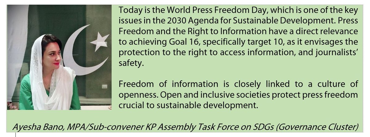 #PressFreedom &amp; #RTI have direct relevance to achieving #SDGs 16 (Peace, justice &amp; strong institutions). It envisages protection to the right to #info &amp; #journalists' safety. 
Msg frm <a href="/ayeshabanopti/">Ayesha Bano</a> on #WorldPressFreedomDay 

Video of UNESCO to learn more:
youtu.be/ppJ_0m1wjiI