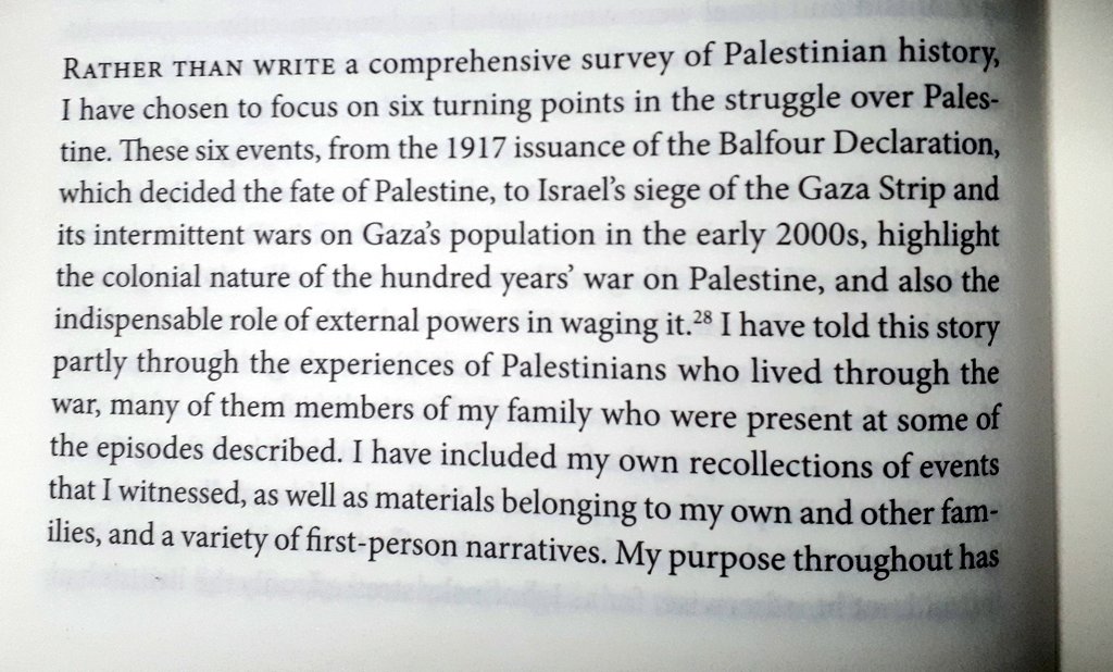 "These six events, from the 1917 issuance of the Balfour Declaration ... to Israel's siege of the Gaza strip ... highlight the colonial nature of the hundred years' war on Palestine, and also the indispensable role of external powers in waging it"