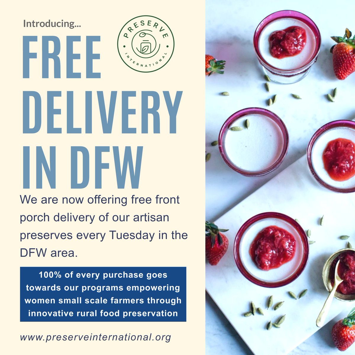 PreserveIntl's tweet photo. Now offering free delivery of our artisan preserves in DFW! 100% of the proceeds goes towards our efforts fighting hunger through innovative, rural food preservation! #socialenterprise #dfwfood #purchasewithpurpose https://t.co/fQyrcbIPLJ