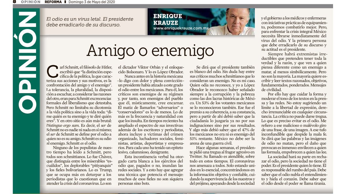 EnriqueKrauze's tweet image. Contra el odio. Mi artículo en @reformanacional