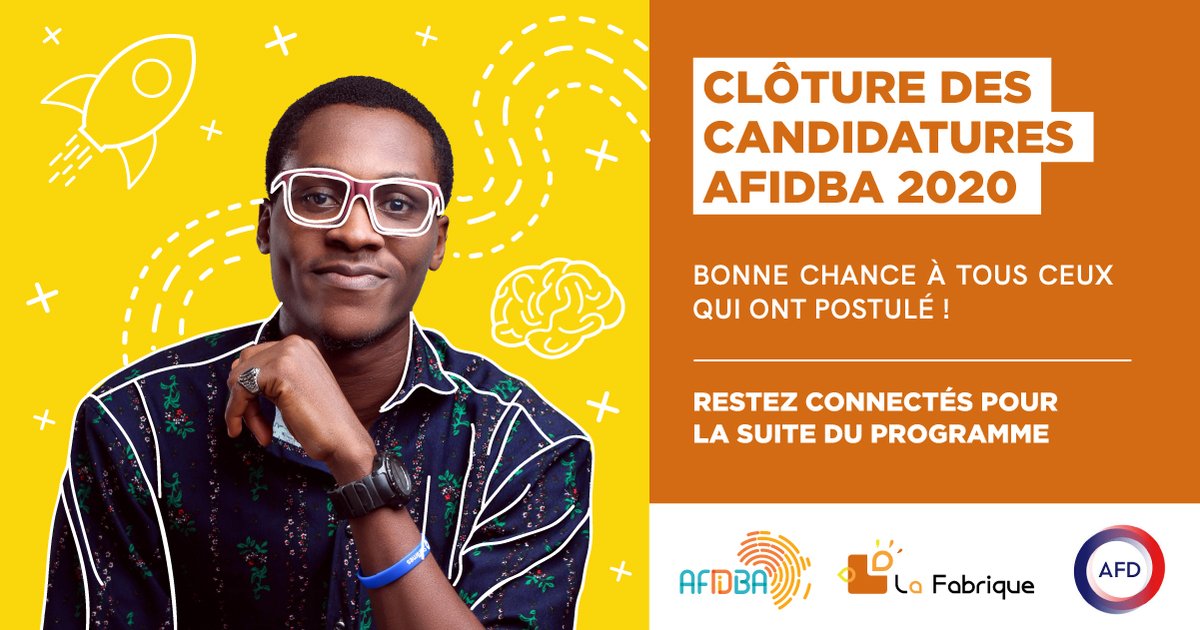 AFIDBA_BF's tweet photo. #AFIDBA2020 🚀
Fin de l'appel à projets 2020 - Félicitations à tous les candidats du #Burkina 🇧🇫 ! On se retrouve très vite pour connaitre les lauréats AFIDBA et les suivre de très près 🧐 https://t.co/J4qv8igYlA