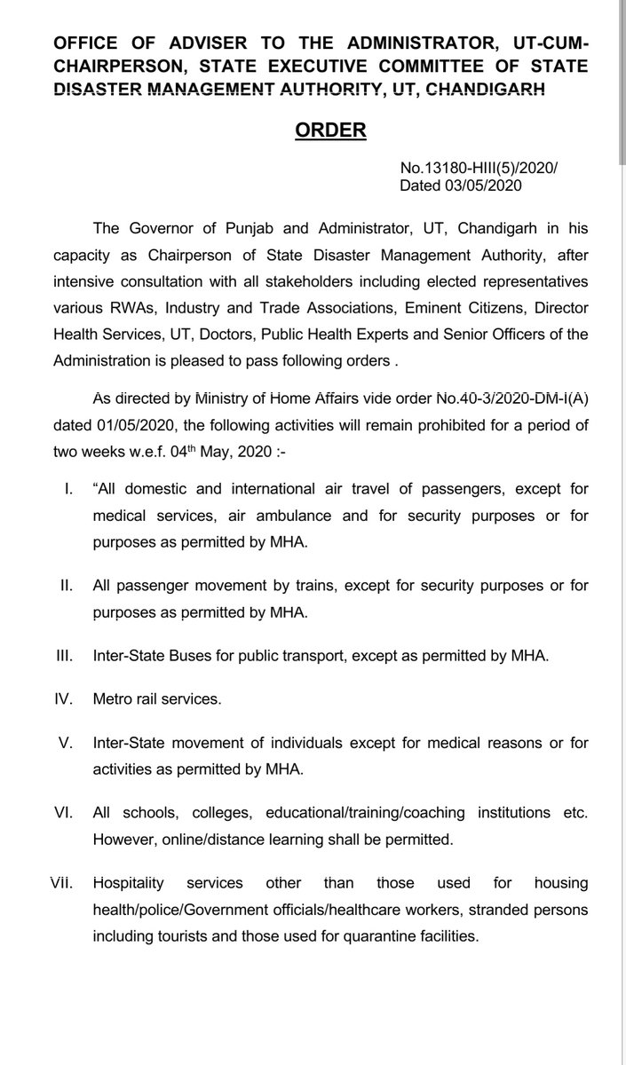 RajBalaMalik's tweet photo. #Chandigarh: here is the detailed order, what is to be followed from tomorrow.

#WearFaceCoverStaySafe
#ChandigarhFightsBack https://t.co/tU9DWtzSfV