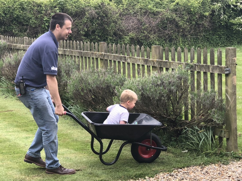eahardie's tweet photo. Today’s gardening antics! Front garden hanging baskets filled, courgette planted and herb planter started. #garden #wheelbarrowfun #littlehelper #toddlerlife https://t.co/eiZPKs8Y24