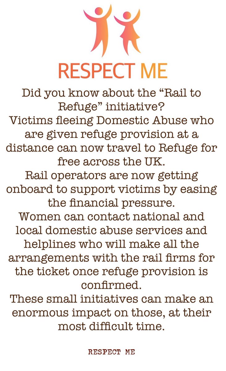 The “Rail to Refuge” initiative, with train operators now supporting victims of Domestic Abuse fleeing their homes.   #DomesticViolence #COVID__19 #endingviolenceagainstwomenandgirls #refuge #womensaidhelpline #safelives #VAWG #railways #ukrailways #Respect #economicabuse