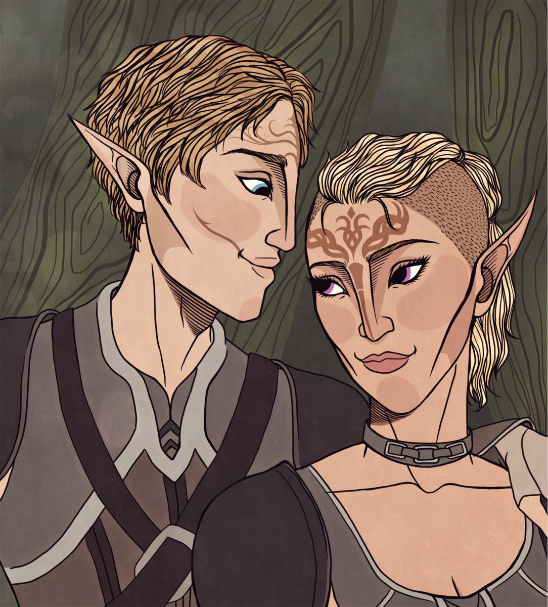 My Inquisitor Ellaria Lavellan and my Mahariel with Tamlen by  @melekinh 