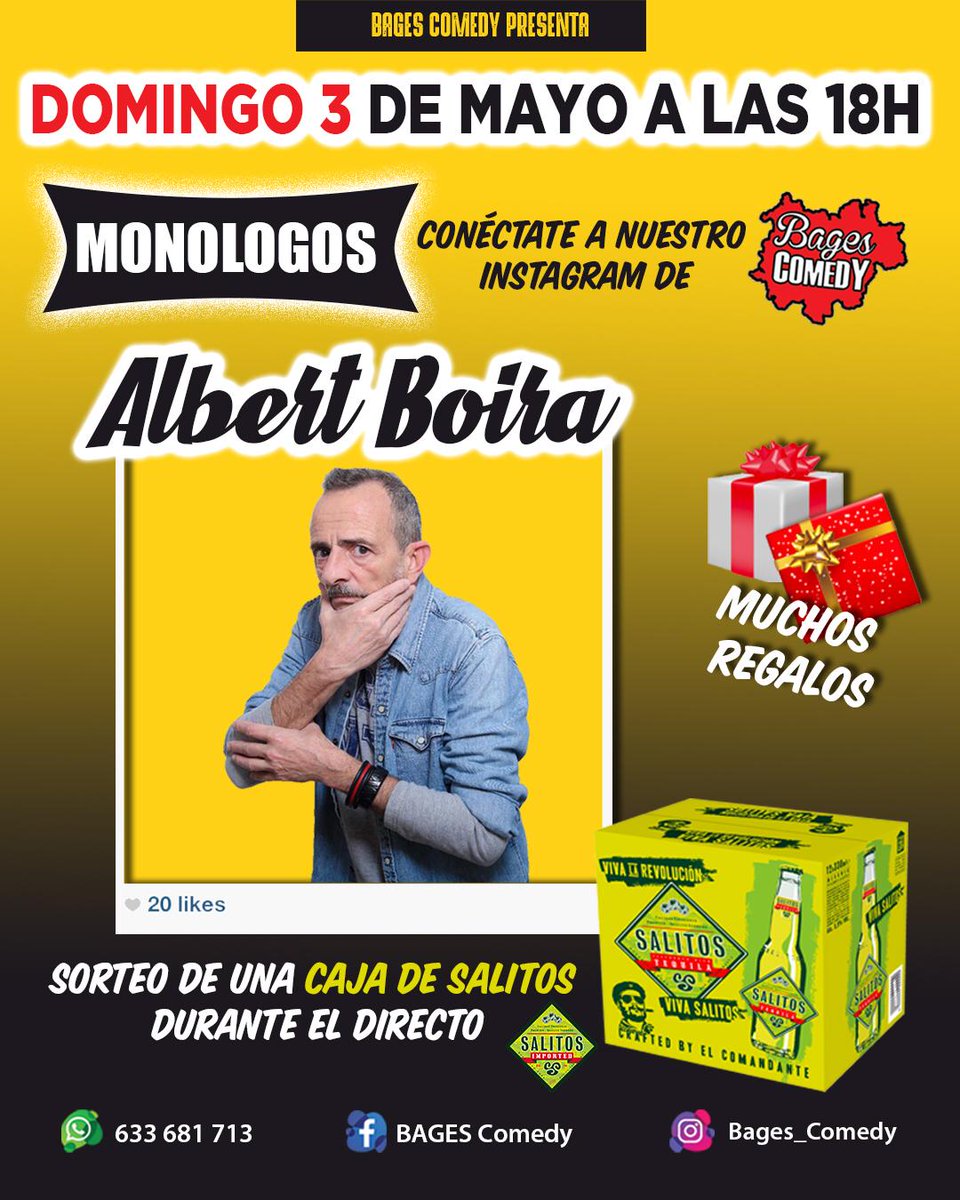 BagesC's tweet photo. Esta tarde a partir de las 18h.....en vivo y en directo, a traves d nuestro Instagram @Bages_Comedy ...... @albertboira https://t.co/fQWdjlc0JM