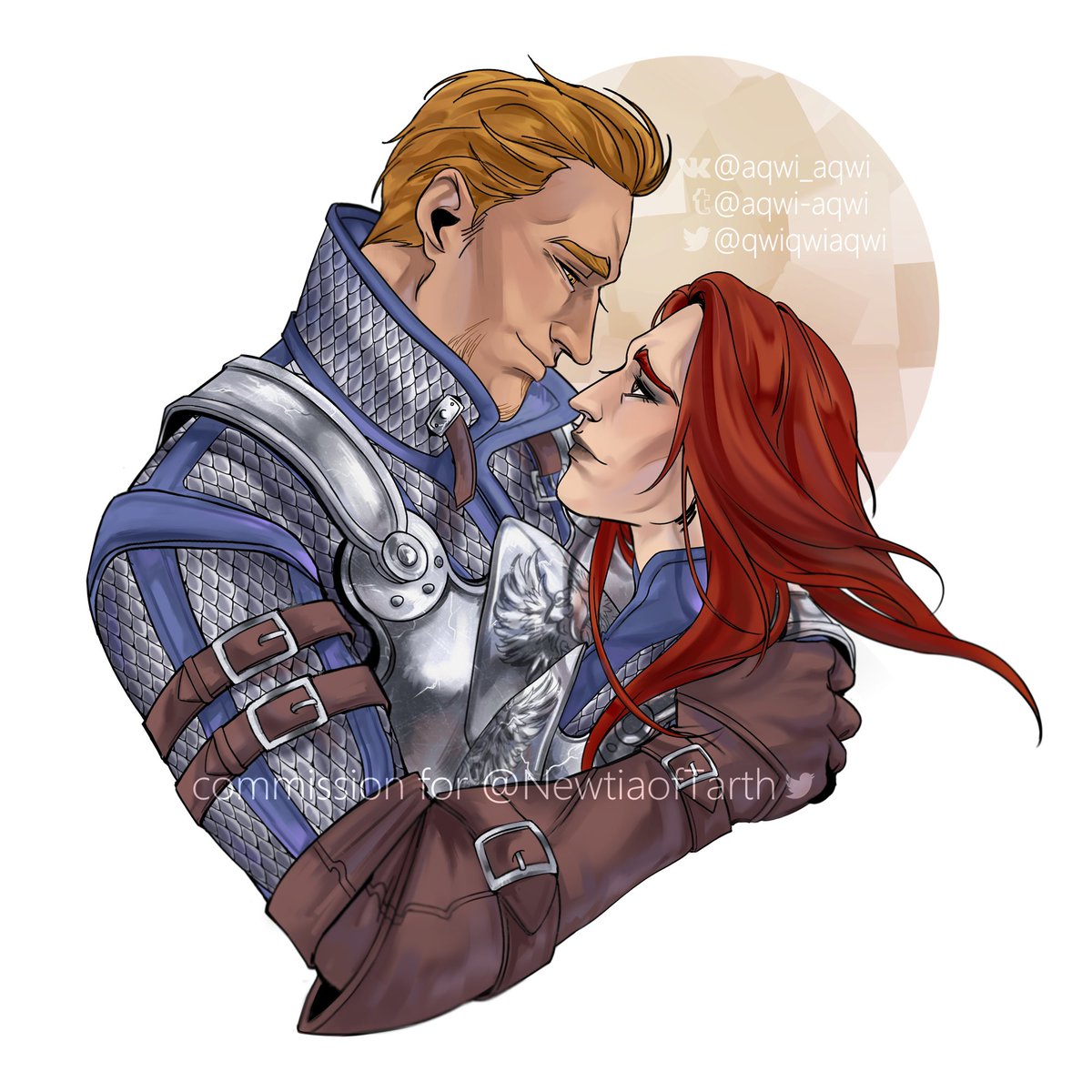 An extremely lovely piece of my Cousland and Alistair by  @qwiqwiaqwi I really love Alistair in their style 