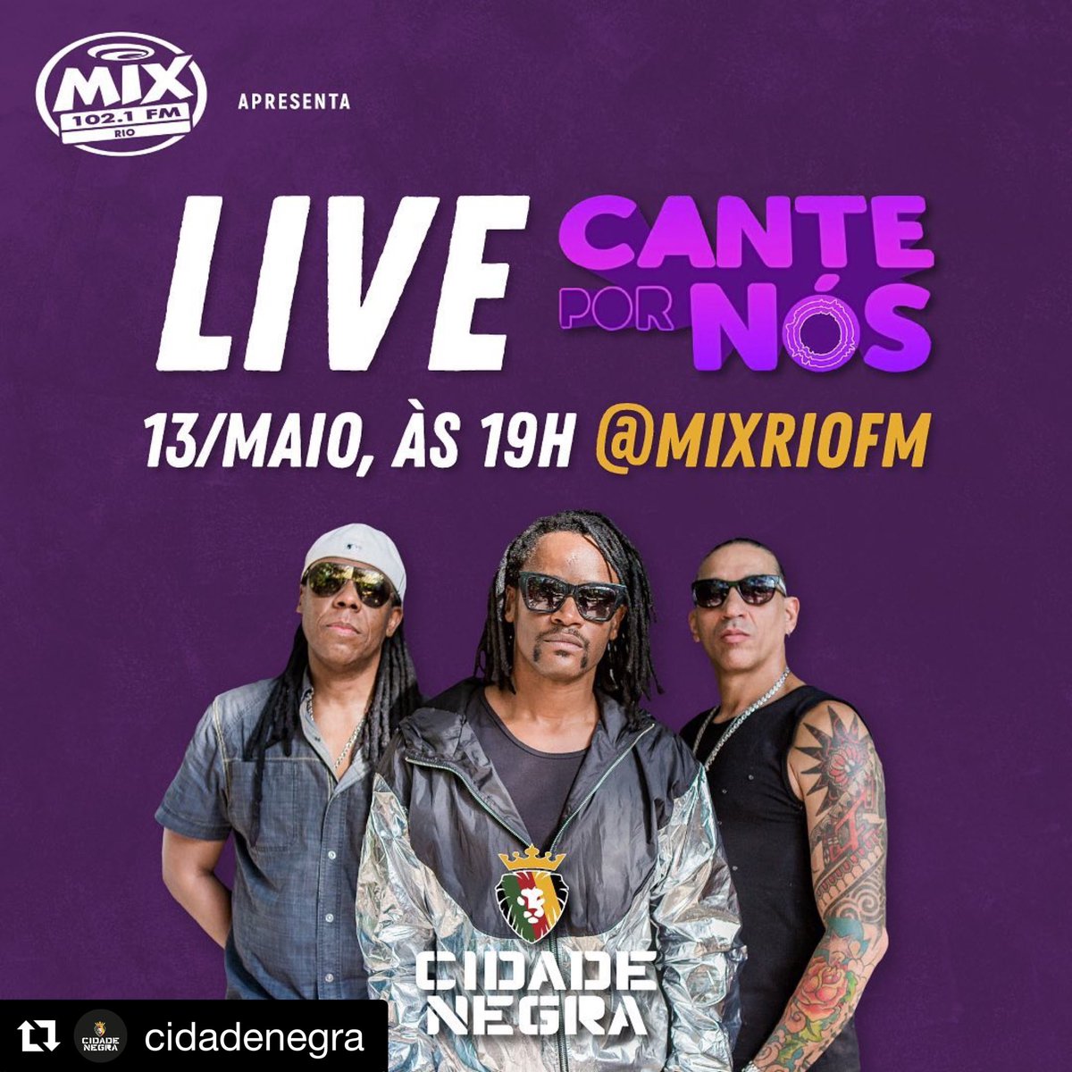 tonigarrido's tweet photo. #Repost @cidadenegra
Por aqui que pediram #LiveDoCidade? Pois o pedido de vocês é uma ordem e nossa primeira live da quarentena já tem data! 🤩 O Cidade vai participar do projeto #CantePorNós, apresentado por @mixriofm e @sonymusicbrasil, com muita música e bate-papo também. https://t.co/Jrxsn6QOm8