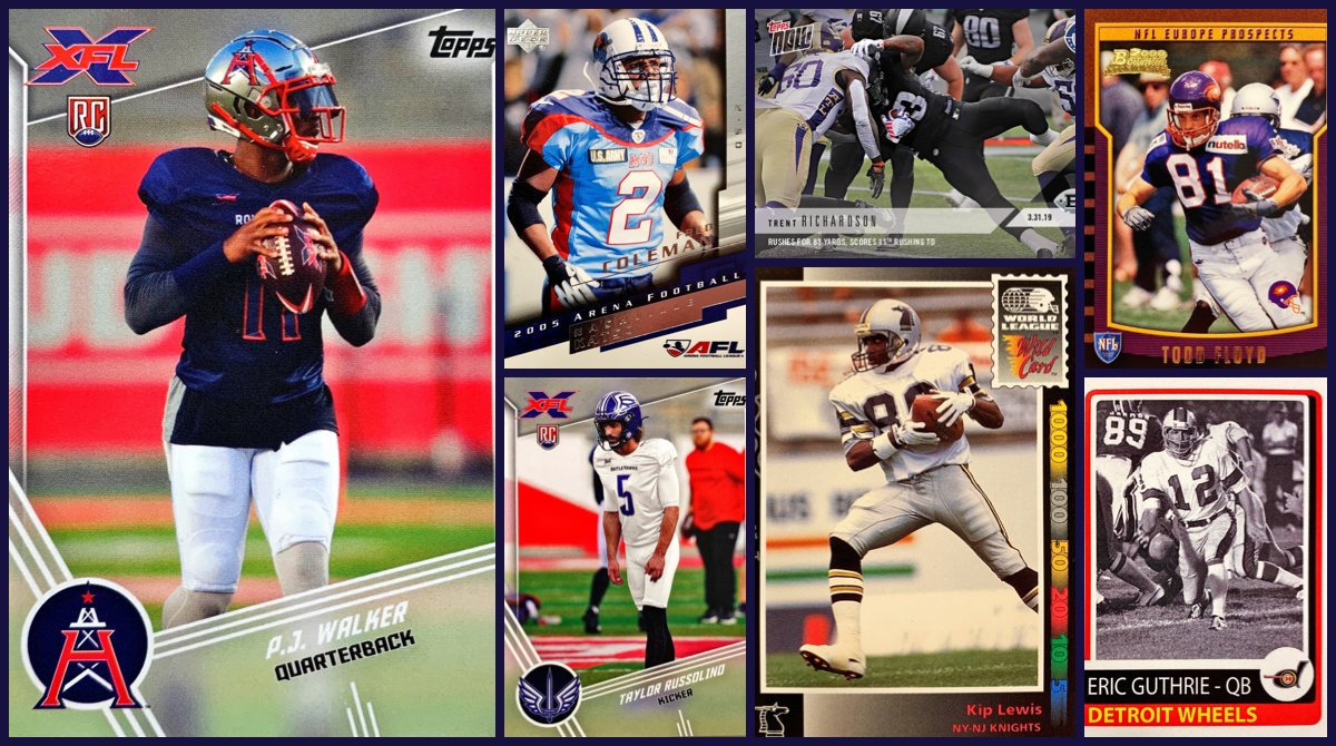 DeadCards's tweet photo. Stuck inside? Catch up with #tradingcards from dead #football leagues. This week we featured new images from @XFLCards along with classics from @AAFCards @WLAFCards @NFLECards @AFLTradingCards and 1974’s #WFL.

#XFL #AAF #WorldLeague #NFLEurope #ArenaFootball #WLAF #AFL https://t.co/6PIQnqjxLp