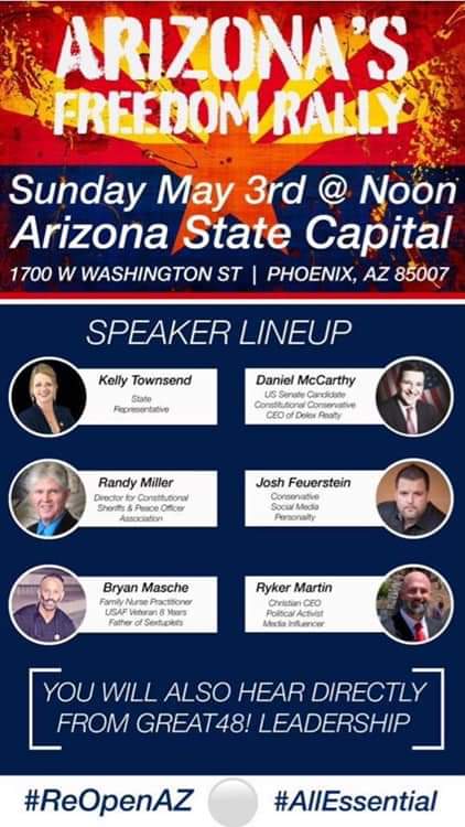 SanTanValleyRC's tweet photo. TODAY!!!
#allessentials #reopenaz #recalldougducey #openaz #freearizona #libertyordeath #AZLEG #AZGOP #freedomrally #AZRally #freedomoverfear #openamericanow #azgov #COVID1984 https://t.co/zgiJylqpSw